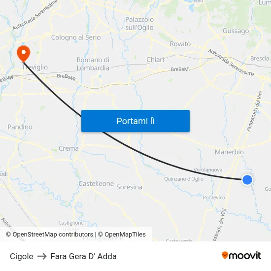 Cigole to Fara Gera D' Adda map