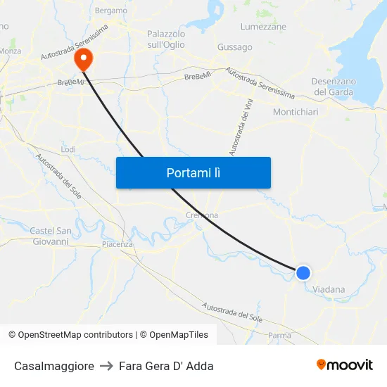 Casalmaggiore to Fara Gera D' Adda map