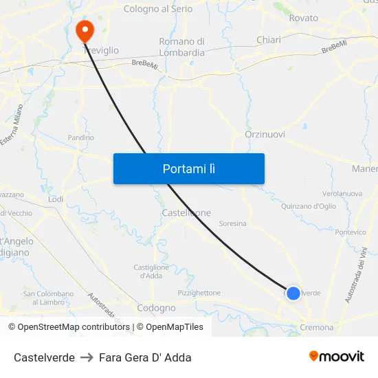 Castelverde to Fara Gera D' Adda map