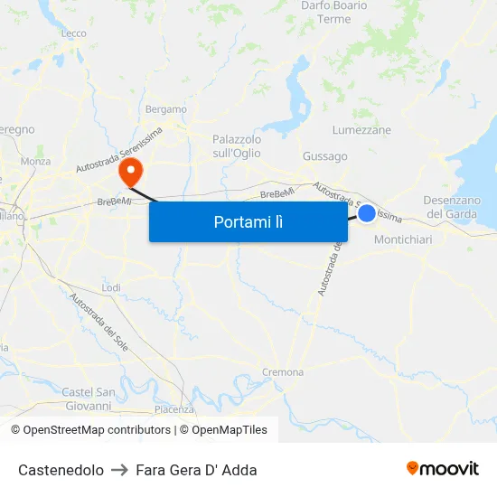 Castenedolo to Fara Gera D' Adda map