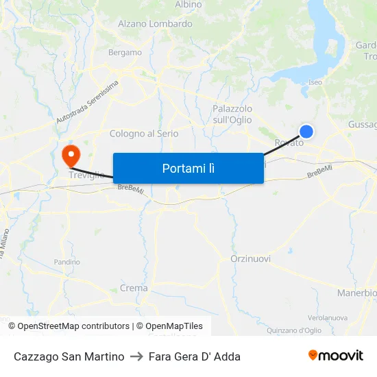 Cazzago San Martino to Fara Gera D' Adda map