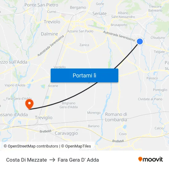 Costa Di Mezzate to Fara Gera D' Adda map