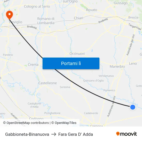 Gabbioneta-Binanuova to Fara Gera D' Adda map