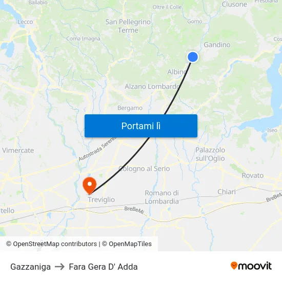 Gazzaniga to Fara Gera D' Adda map