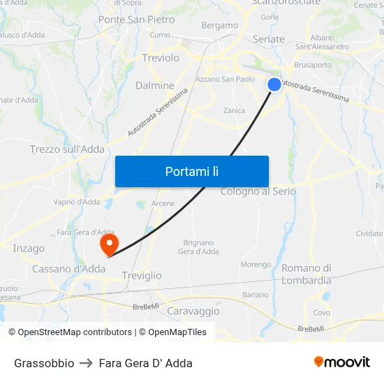 Grassobbio to Fara Gera D' Adda map