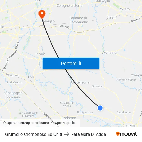 Grumello Cremonese Ed Uniti to Fara Gera D' Adda map