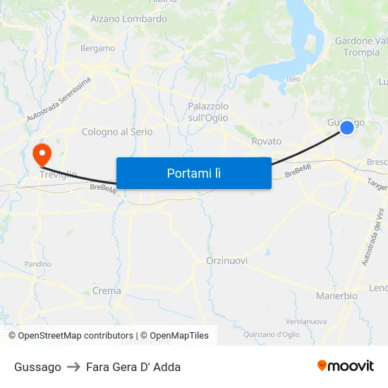 Gussago to Fara Gera D' Adda map