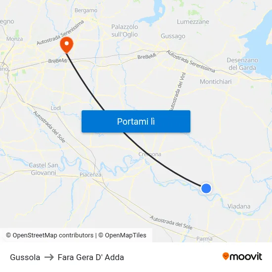 Gussola to Fara Gera D' Adda map
