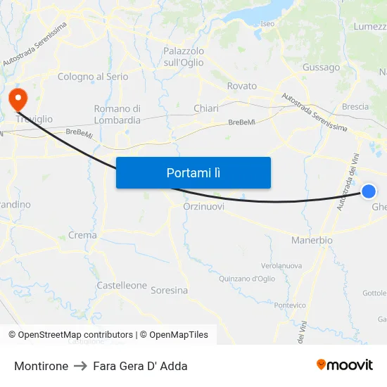 Montirone to Fara Gera D' Adda map