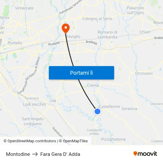 Montodine to Fara Gera D' Adda map