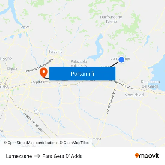 Lumezzane to Fara Gera D' Adda map