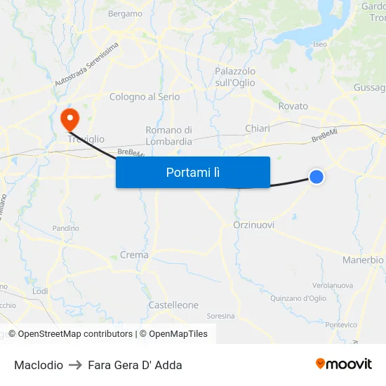 Maclodio to Fara Gera D' Adda map