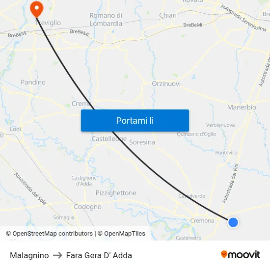 Malagnino to Fara Gera D' Adda map