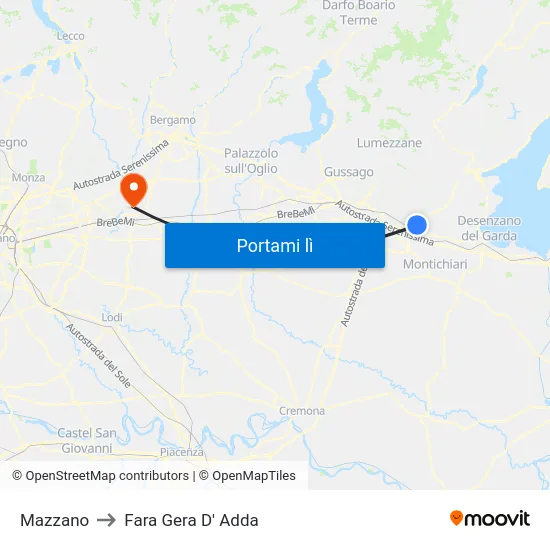Mazzano to Fara Gera D' Adda map