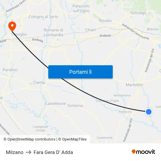 Milzano to Fara Gera D' Adda map