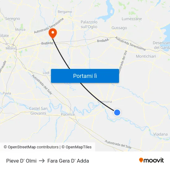 Pieve D' Olmi to Fara Gera D' Adda map