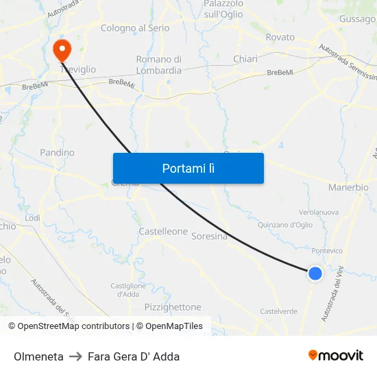 Olmeneta to Fara Gera D' Adda map