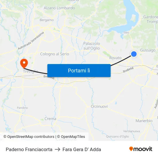 Paderno Franciacorta to Fara Gera D' Adda map