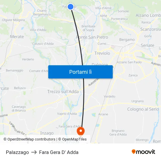 Palazzago to Fara Gera D' Adda map