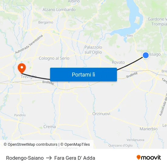 Rodengo-Saiano to Fara Gera D' Adda map