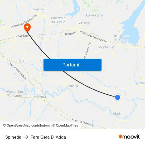 Spineda to Fara Gera D' Adda map