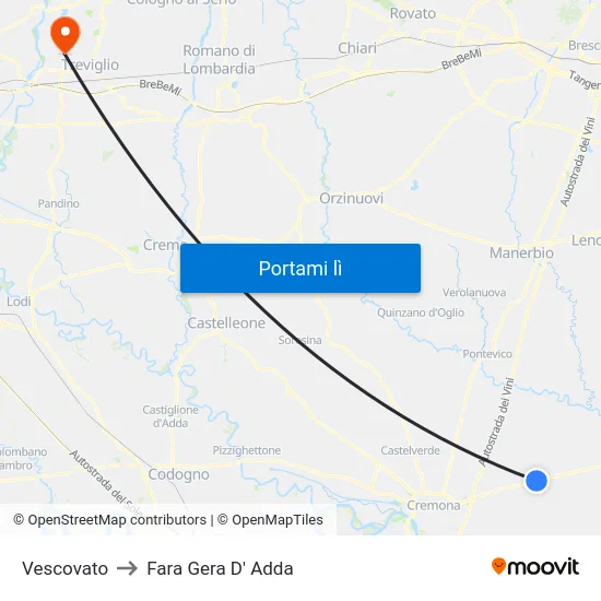 Vescovato to Fara Gera D' Adda map