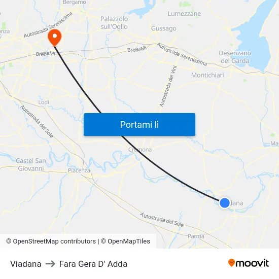 Viadana to Fara Gera D' Adda map