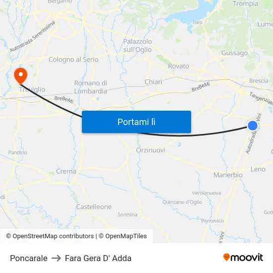 Poncarale to Fara Gera D' Adda map