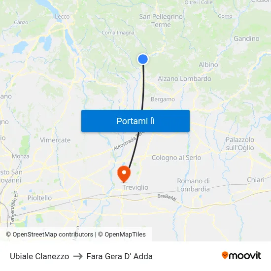 Ubiale Clanezzo to Fara Gera D' Adda map