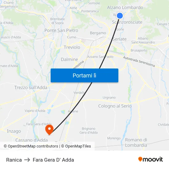 Ranica to Fara Gera D' Adda map