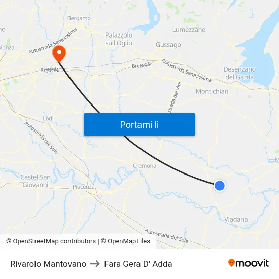 Rivarolo Mantovano to Fara Gera D' Adda map