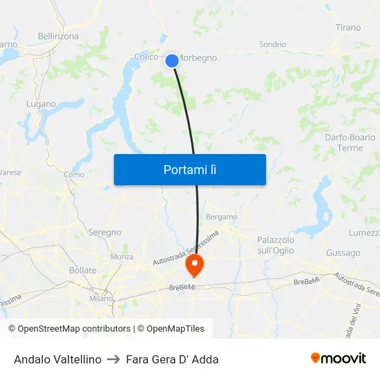 Andalo Valtellino to Fara Gera D' Adda map