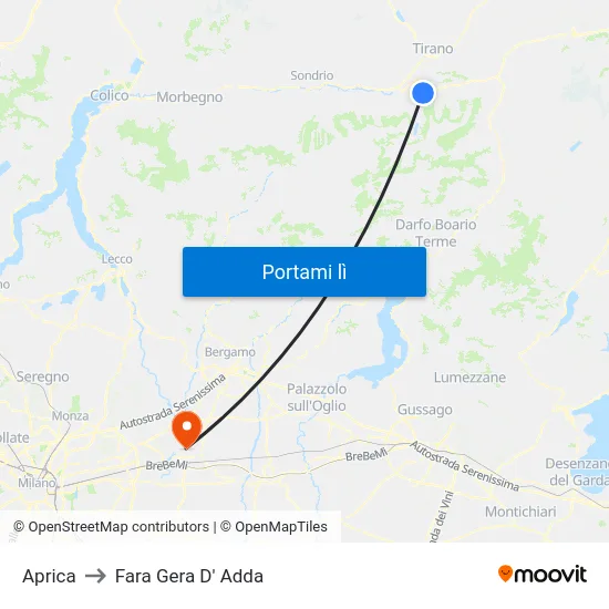 Aprica to Fara Gera D' Adda map