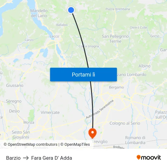 Barzio to Fara Gera D' Adda map