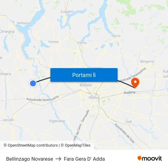 Bellinzago Novarese to Fara Gera D' Adda map