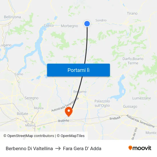 Berbenno Di Valtellina to Fara Gera D' Adda map