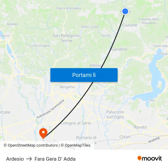 Ardesio to Fara Gera D' Adda map
