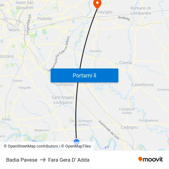 Badia Pavese to Fara Gera D' Adda map