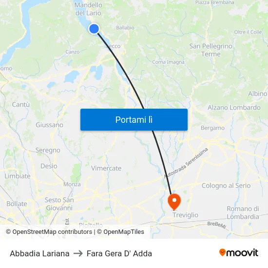 Abbadia Lariana to Fara Gera D' Adda map