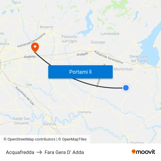 Acquafredda to Fara Gera D' Adda map