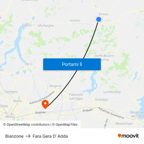 Bianzone to Fara Gera D' Adda map