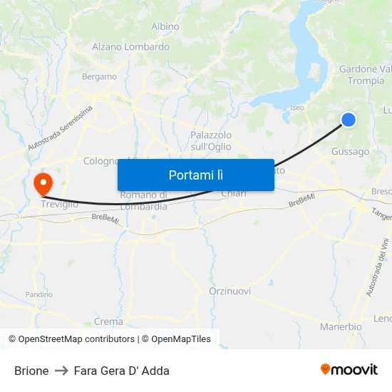 Brione to Fara Gera D' Adda map