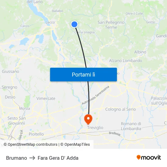 Brumano to Fara Gera D' Adda map