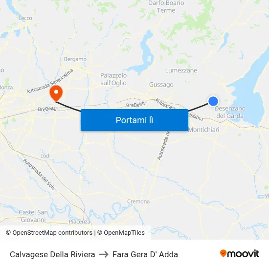 Calvagese Della Riviera to Fara Gera D' Adda map