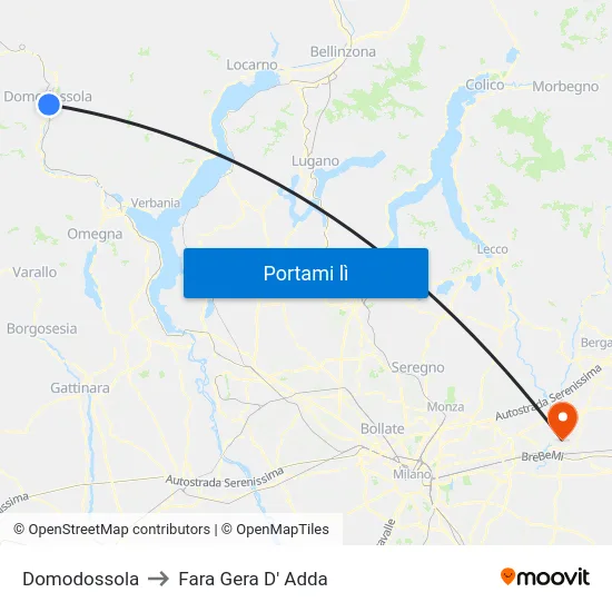 Domodossola to Fara Gera D' Adda map