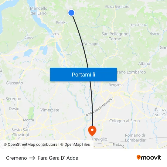 Cremeno to Fara Gera D' Adda map