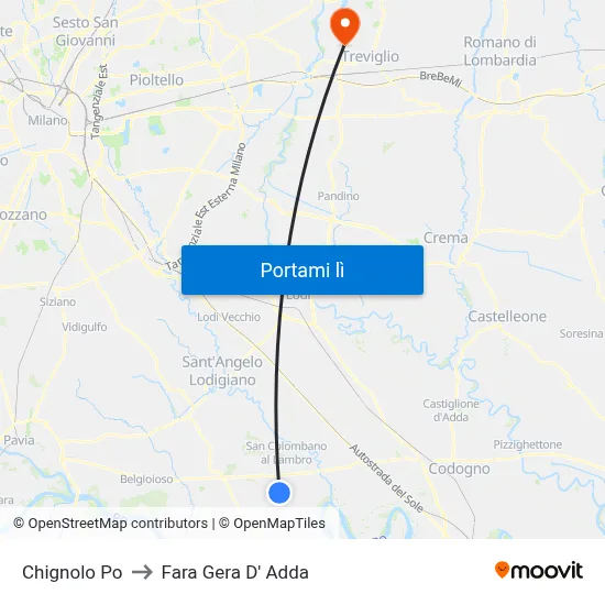 Chignolo Po to Fara Gera D' Adda map