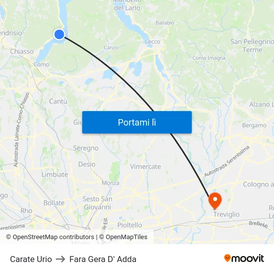 Carate Urio to Fara Gera D' Adda map