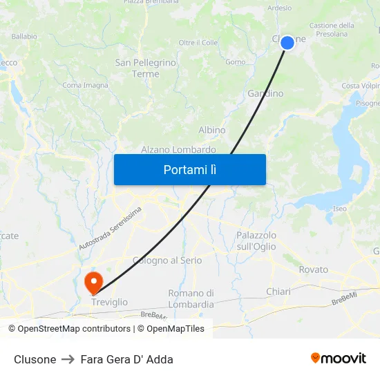 Clusone to Fara Gera D' Adda map
