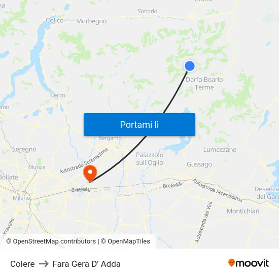 Colere to Fara Gera D' Adda map